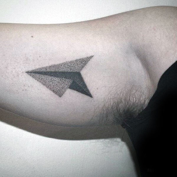 3d Mens Origami Paper Airplane With Dotwork Design On Inner Arm Bicep
