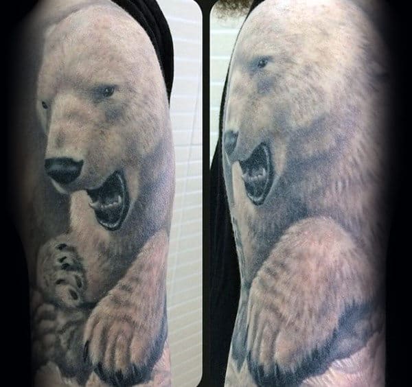 3d Mens Realistic Polar Bear Half Sleeve Tattoos