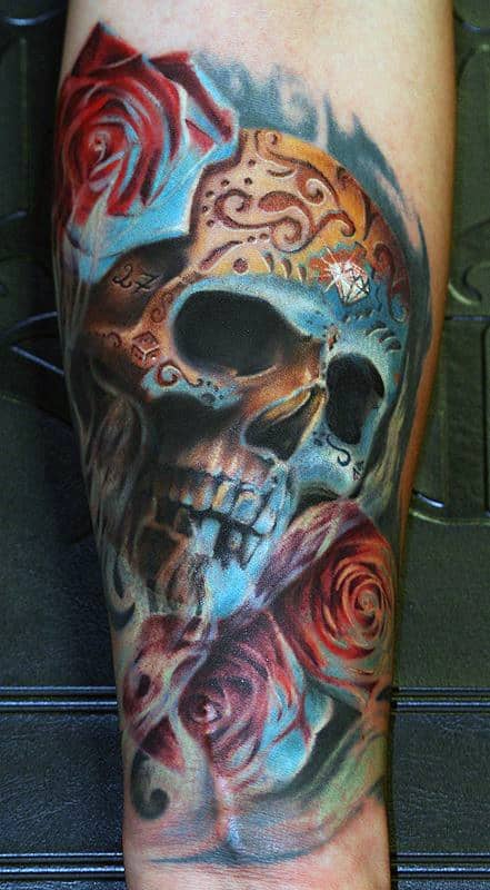 3d Mens Realistic Sugar Skull Tattoos On Wrist