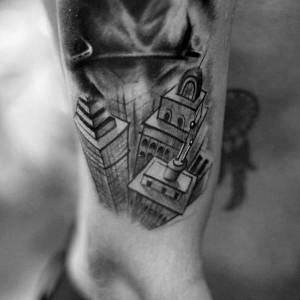 3d Mens Sketched Skyline Wrist Tattoos