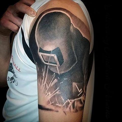3d Mens Sparks Welding Half Sleeve Tattoo