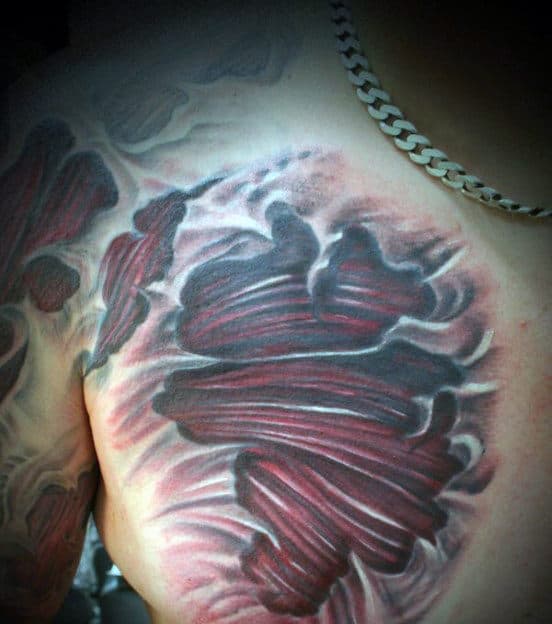 3d Mens Upper Chest Exposed Muscle Tattoo Ideas