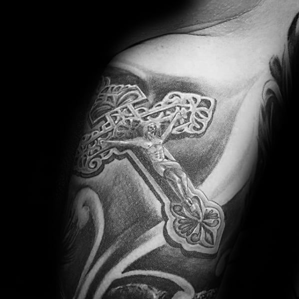 3d Metal Rosary With Jesus On The Cross Mens Badass Inner Arm Tattoos