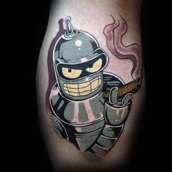 3d Metallic Guys Bender Rodriguez Leg Calf Tattoos