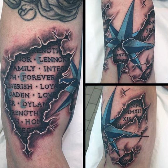 3d Nautical Star Torn Skin Guys Arm Tattoos