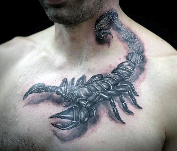 3d Neck And Chest Guys Scorpion Tattoos