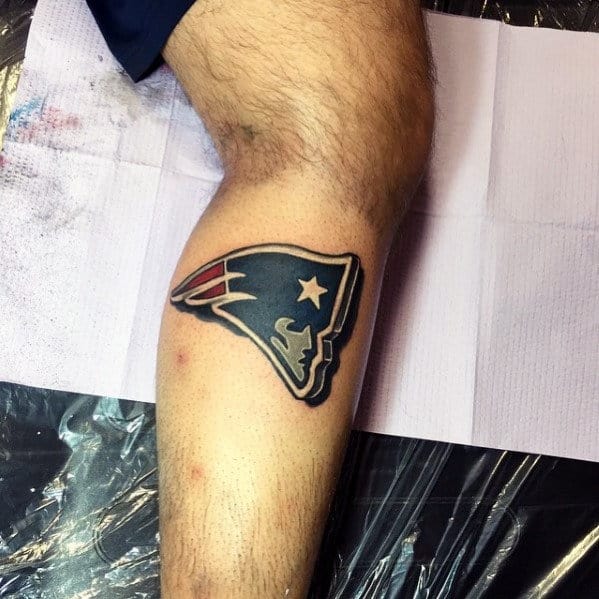 3d New England Patriots Mens Nfl Logo Tattoo On Leg