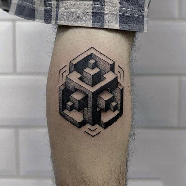 3d Optical Illusion Mens Unique Leg Calf Tattoos