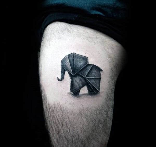 3d Origami Elephant Mens Thigh Tattoos