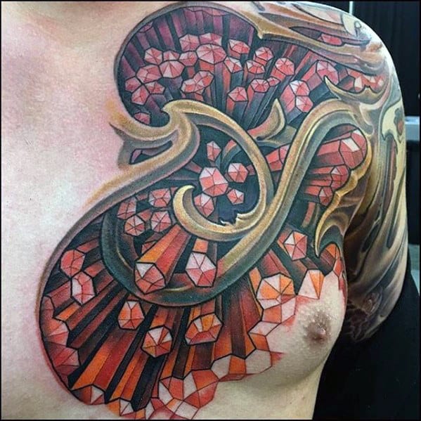 3d Ornate Mens Crystal Chest Tattoo Ideas