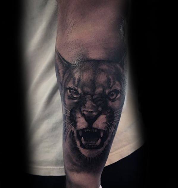 3d Outer Forearm Mountain Lion Tattoo Ideas For Males
