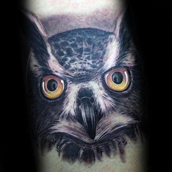 3d Owl Head Mens Realistic Inner Forearm Tattoo Ideas