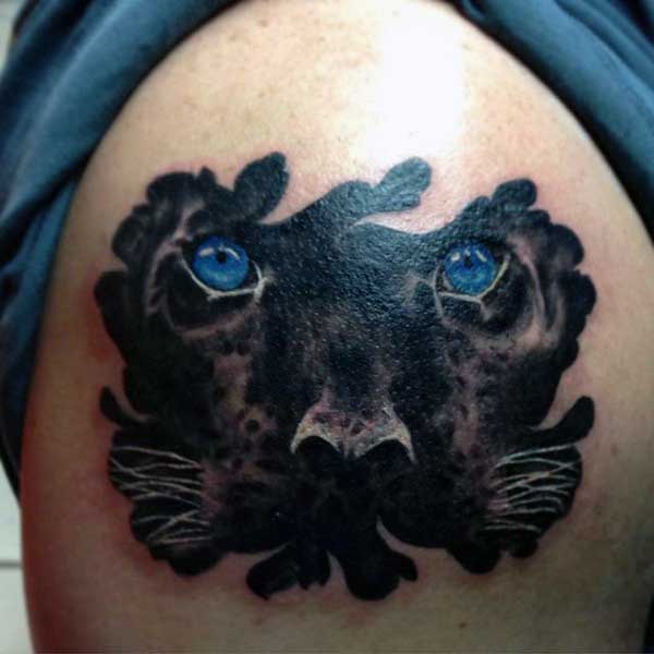 3d Panther Tattoos For Men With Blue Eyes On Upper Arm