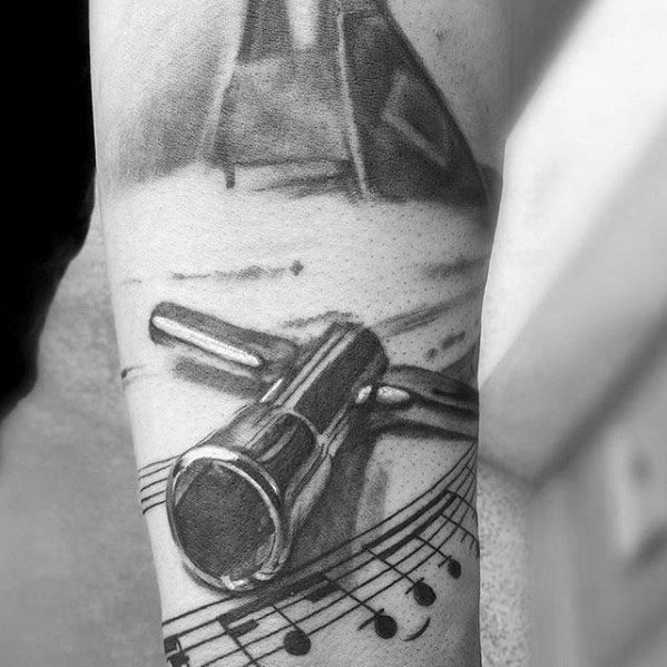 3d Piano Key Music Staff Mens Arm Tattoo Designs