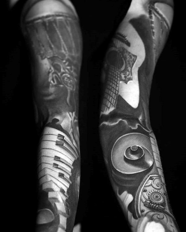 3d Piano Musical Themed Amazing Tattoo Sleeve Ideas For Guys