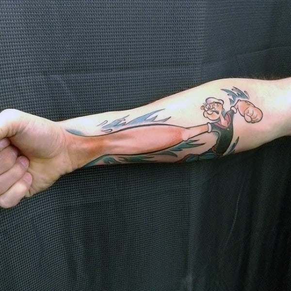 3d Popeye Forearm Tattoo On Man