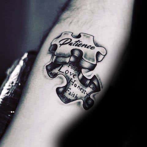3d Puzzle Piece Patience Tattoo Ideas For Males
