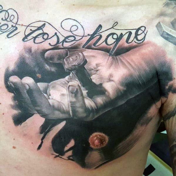 3d Reakustuc Stake Through Hand Guys Jesus Christian Upper Chest Tattoo