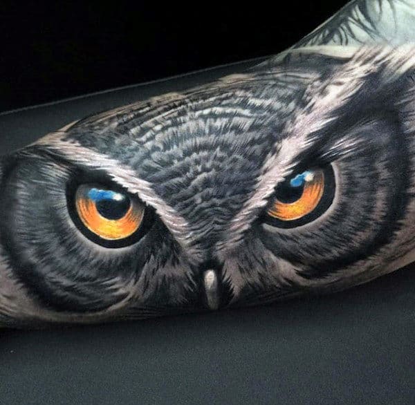 3d Realistic Amazing Mens Arm Owl Tatoos
