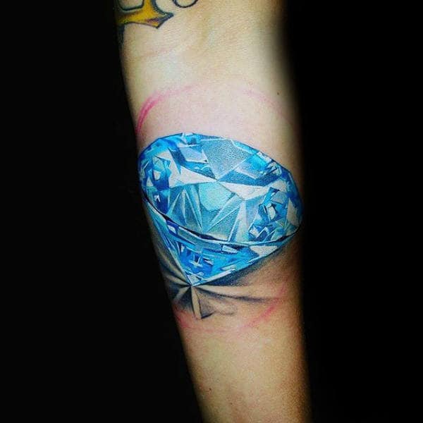 3d Realistic Blue Mens Diamond Inner Forearm Tattoo