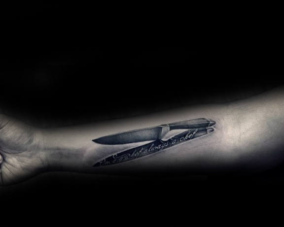 3d Realistic Chef Knife With Shadow Tattoo For Men