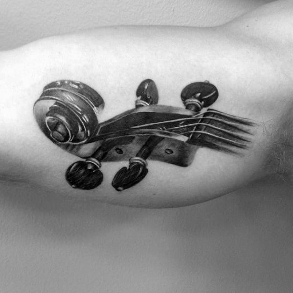 3d Realistic Coolest Small Violin Mens Inner Arm Bicep Tattoo