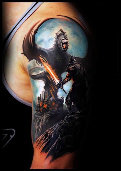 3d Realistic Dragon Solider Mens Arm Tattoos