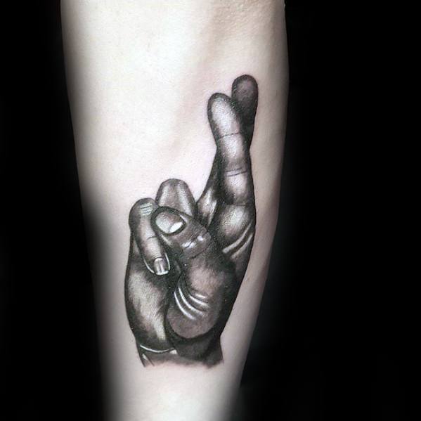3d Realistic Incredible Fingers Crossed Forearm Tattoos For Men