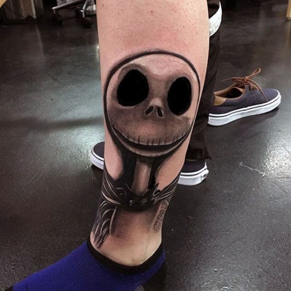 3d Realistic Jack Skellington Night Before Christmas Mens Lower Leg Tattoos