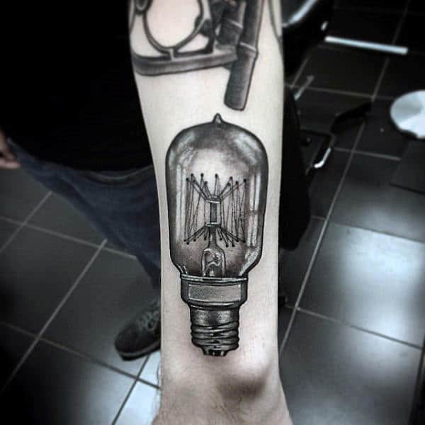 3d Realistic Light Bulb Guys Wrist Tattoo