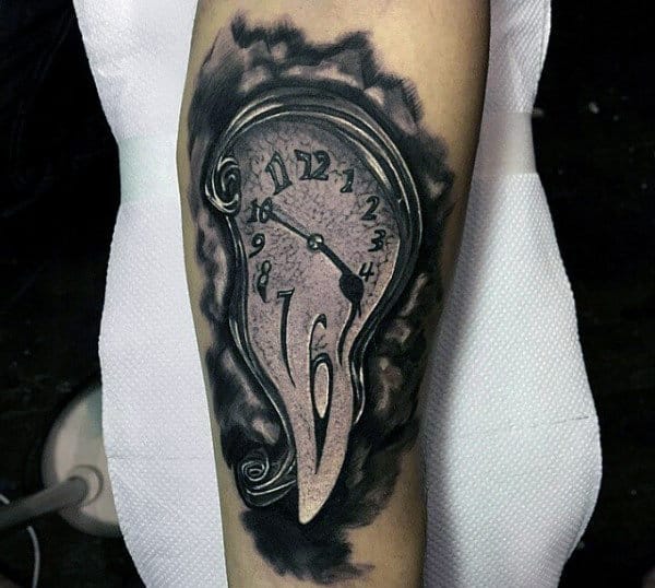 3d Realistic Melting Clock Guys Forearm Tattoos