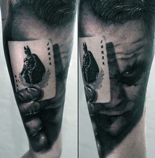 3d Realistic Mens Joker Playing Card Forearm Sleeve Tattoos
