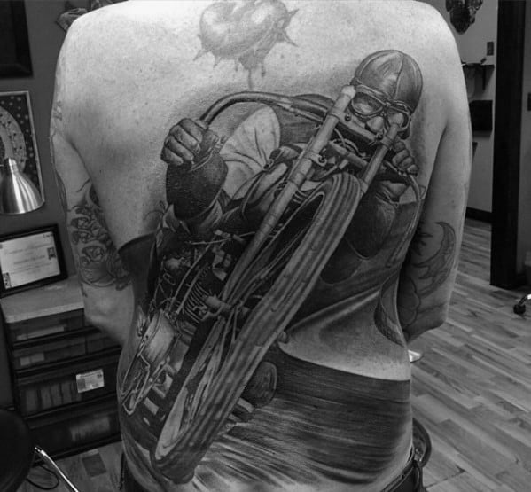 3d Realistic Motorcycle Rider Guys Cool Back Tattoos