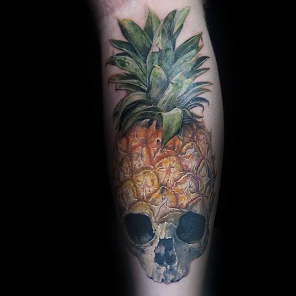 3d Realistic Skull Leg Masculine Pineapple Tattoos For Men