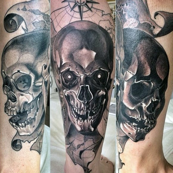 3d Realistic Skull Map Tattoo For Men