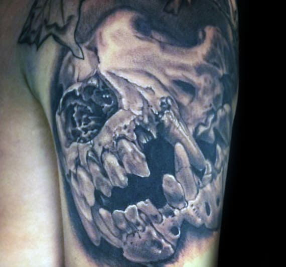 3d Realistic Wolf Skull Mens Arm Tattoos