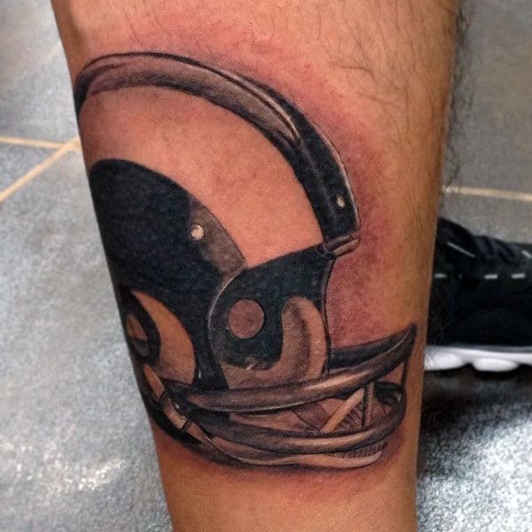 3d Reflective Guys Football Helmet Tattoo On Leg