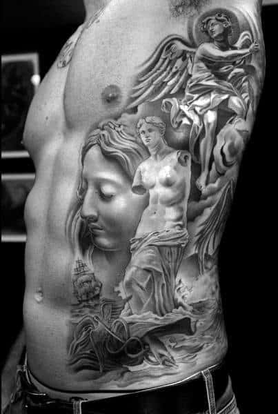 3d Rib Cage Side Of Body Male Roman Statue Tattoo Designs