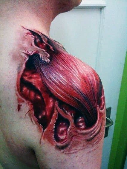 3d Ripepd Skin Exposed Muscle Tattoo On Male