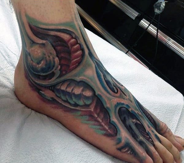 3d Ripped Skin Foot Tattoo