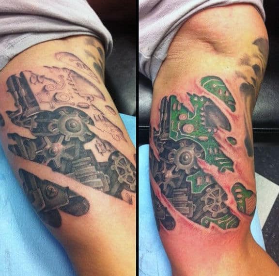 3d Ripped Skin Guys Circuit Board Tattoos