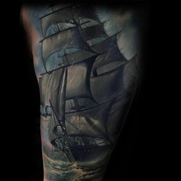 3d Sailing Ship At Sea Mens Arm Tattoo