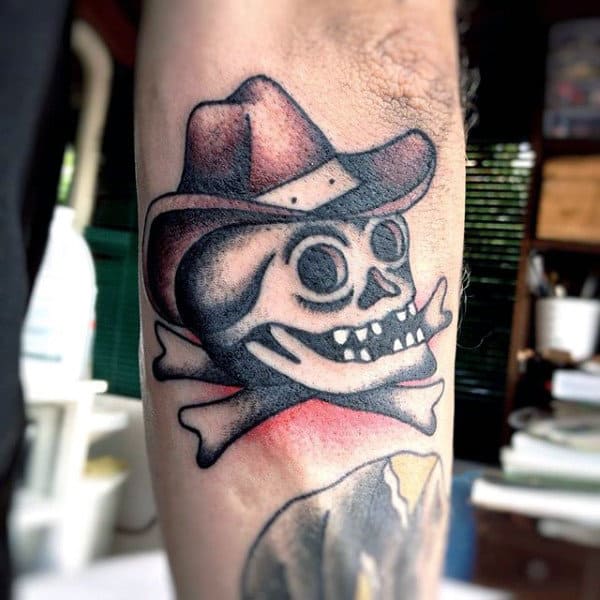 3d Sailor Jerry Skull And Crossbones Cowboy Tattoo For Guys