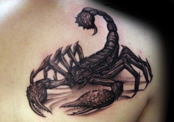 3d Scorpion Back Of Shoulder Tattoos For Males