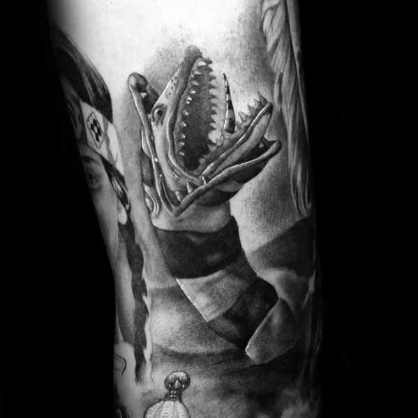 3d Shaded Black And Grey Snakeworm Beetlejuice Movie Mens Tattoo On Arm