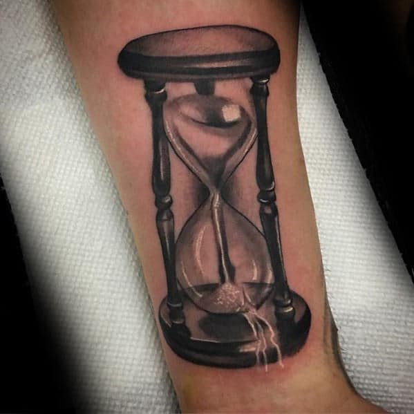 3d Shaded Broken Hourglass Sand Mens Arm Tattoo