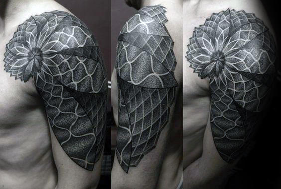 3d Shaded Fibonacci Spiral Mens Shoulder And Arm Tattoo