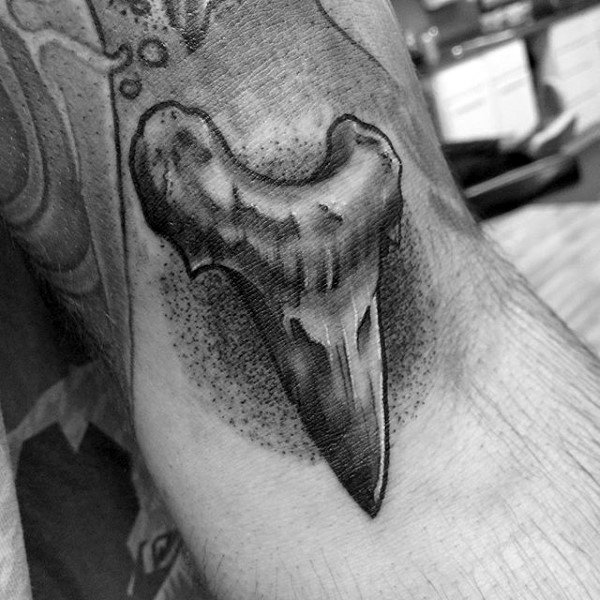 3d Shark Tooth With Dotwork Background Mens Small Arm Tattoos