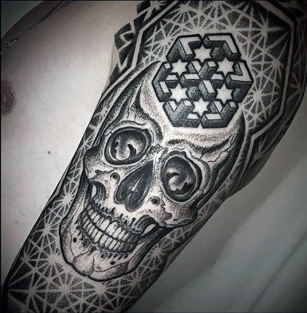 3d Skull Dotwork Geometric Sleeve Tattoos Male