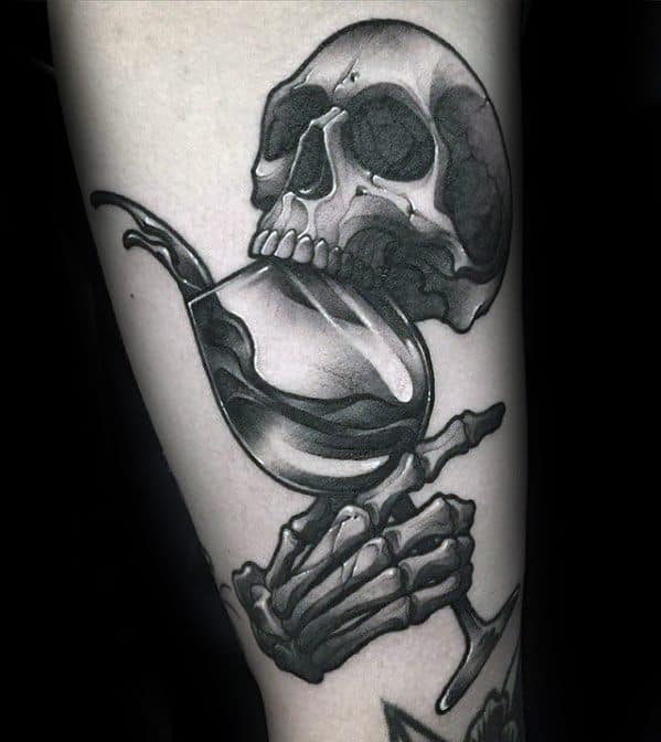 3d Skull Hand Wine Tattoo Ideas For Males On Forearm